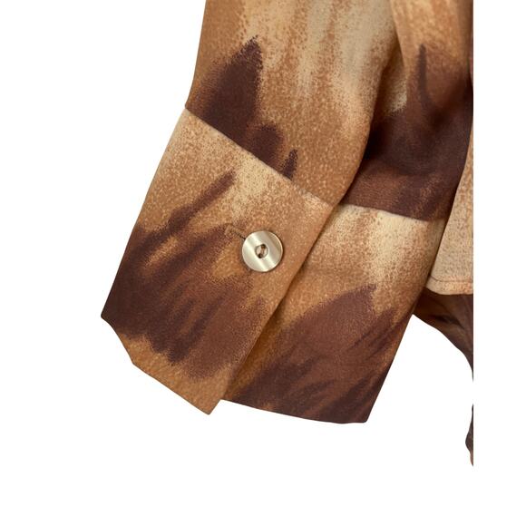 Vintage Brown Abstract Print Button-Down Blouse Women’s Size 8 - Picture 7 of 7